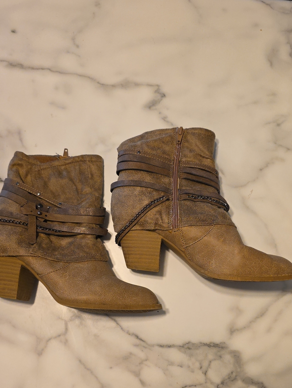 Jellypop Tan Slouchy Ankle Booties with Wrapped Straps